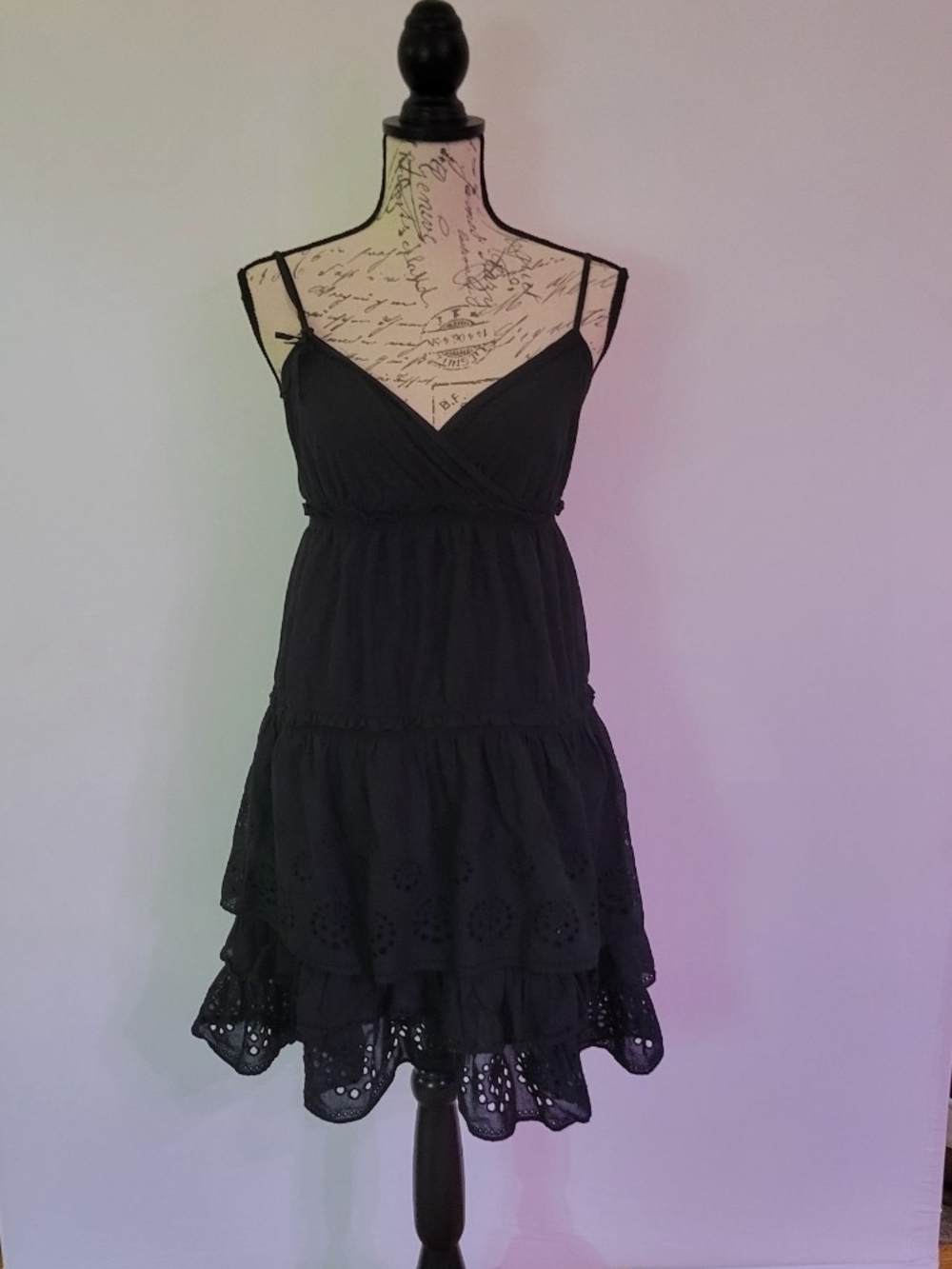 Vintage Juicy Couture Black Eyelet Tiered Mini Dress
